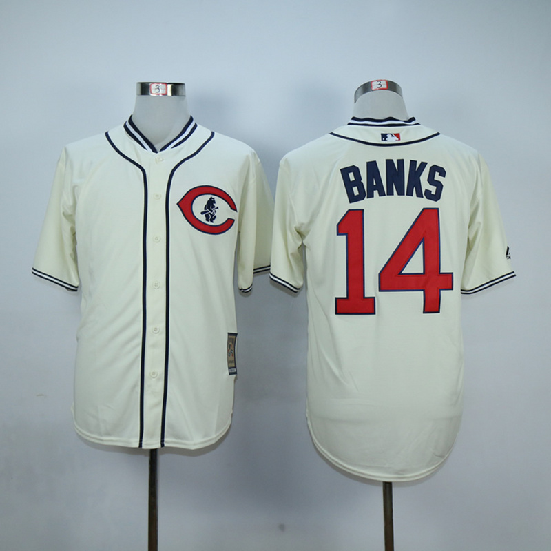 Men Chicago Cubs #14 Banks Cream Throwback 1929 MLB Jerseys